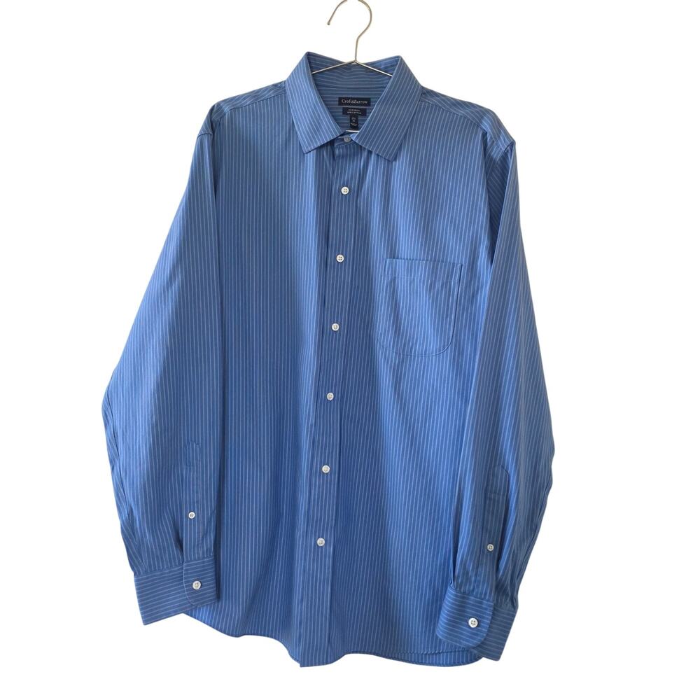 Croft & Barrow Blue Striped Non-Iron Mens 17.5 36 Cotton Dress Shirt